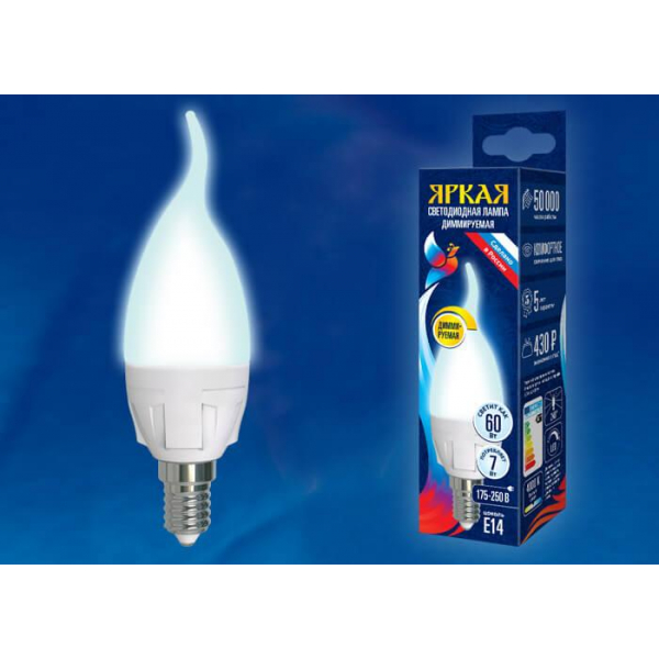 Лампа светодиодная диммируемая Uniel E14 7W 4000K матовая LED-CW37 7W/4000K/E14/FR/DIM PLP01WH UL-00004298 Лампа светодиодная диммируемая Uniel E14 7W 4000K матовая LED-CW37 7W/4000K/E14/FR/DIM PLP01WH UL-00004298