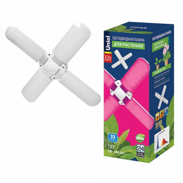 Лампа светодиодная для растений Uniel E27 32W матовая LED-P65-32W/SPSB/E27/FR/P4 PLP32WH UL-00007408 Лампа светодиодная для растений Uniel E27 32W матовая LED-P65-32W/SPSB/E27/FR/P4 PLP32WH UL-00007408