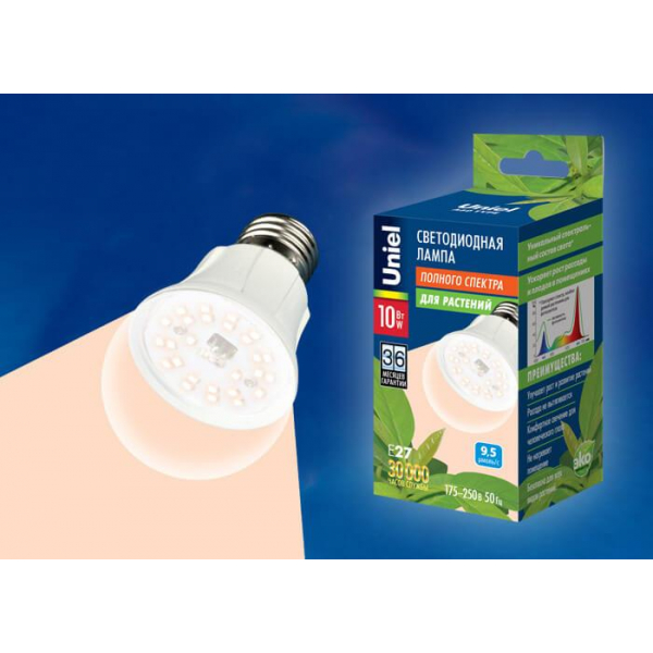 Лампа светодиодная для растений Uniel E27 10W прозрачная LED-A60-10W/SPFR/E27/CL PLP01WH UL-00001820 Лампа светодиодная для растений Uniel E27 10W прозрачная LED-A60-10W/SPFR/E27/CL PLP01WH UL-00001820
