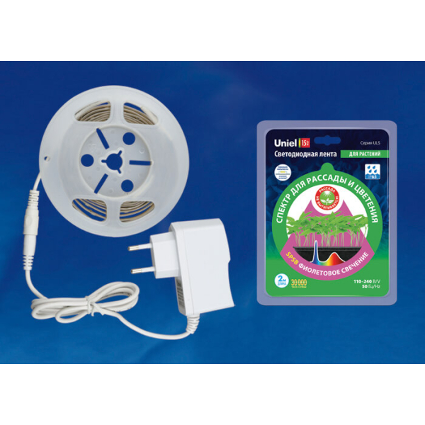 Светодиодная влагозащищенная лента Uniel 7,5W/m 42LED/m 2835SMD фиолетовый 2M ULS-P76-2835-42LED/m-IP65-2M-SPSB RRP18C00 UL-00004101