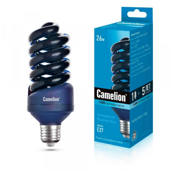 Лампа энергосберегающая ультрафиолетовая Camelion E27 26W LH26-FS/BLB/E27 11066 Лампа энергосберегающая ультрафиолетовая Camelion E27 26W LH26-FS/BLB/E27 11066