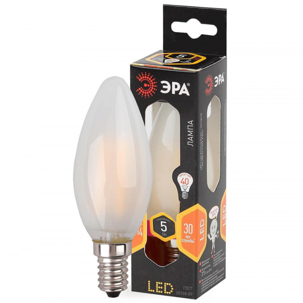 Лампа светодиодная филаментная ЭРА E14 5W 2700K матовая F-LED B35-5W-827-E14 frost Б0027925