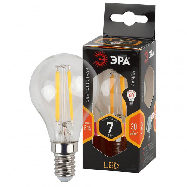 Лампа светодиодная филаментная ЭРА E14 7W 2700K прозрачная F-LED P45-7W-827-E14 Б0027946 Лампа светодиодная филаментная ЭРА E14 7W 2700K прозрачная F-LED P45-7W-827-E14 Б0027946