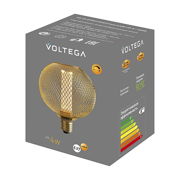 Лампа светодиодная филаментная Voltega 271 E27 4W 1800K золотая 8566