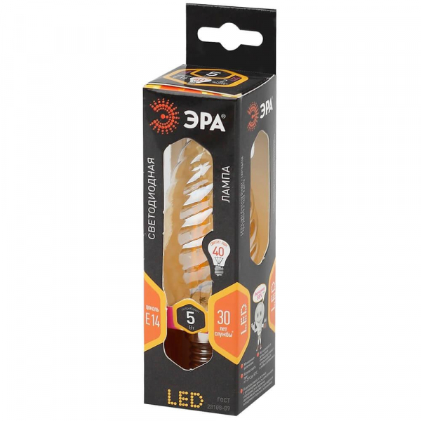 Лампа светодиодная филаментная ЭРА E14 5W 2700K золотая F-LED BTW-5W-827-E14 gold Б0027941 Лампа светодиодная филаментная ЭРА E14 5W 2700K золотая F-LED BTW-5W-827-E14 gold Б0027941