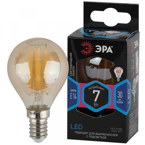 Лампа светодиодная филаментная ЭРА E14 7W 4000K золотая F-LED P45-7W-840-E14 gold Б0047018 Лампа светодиодная филаментная ЭРА E14 7W 4000K золотая F-LED P45-7W-840-E14 gold Б0047018