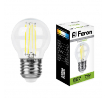 Лампа светодиодная филаментная Feron E27 7W 4000K Шар Прозрачная LB-52 25877