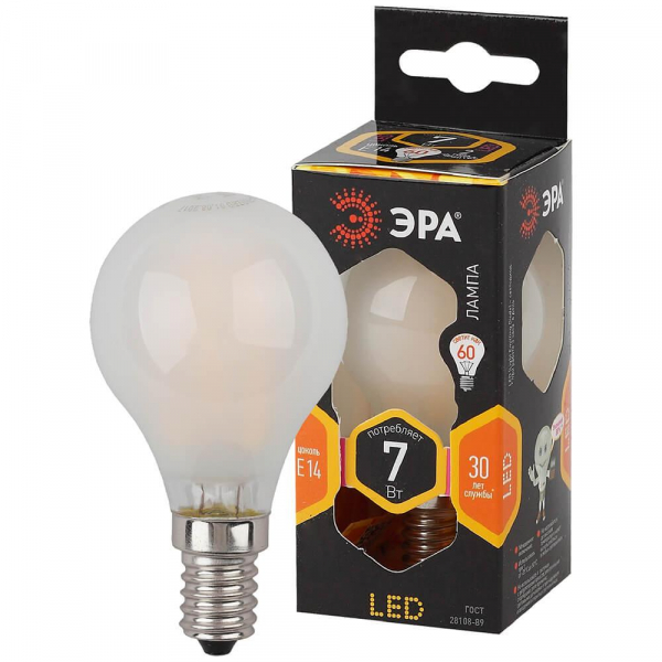 Лампа светодиодная филаментная ЭРА E14 7W 2700K матовая F-LED P45-7W-827-E14 frost Б0027956 Лампа светодиодная филаментная ЭРА E14 7W 2700K матовая F-LED P45-7W-827-E14 frost Б0027956