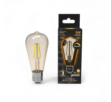Лампа Gauss Filament ST64 6W 620lm 2400К Е27 golden диммируемая LED 1/10/40 102802006-D