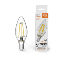 Лампа светодиодная филаментная Gauss E14 4,5W 2700К прозрачная 1031115