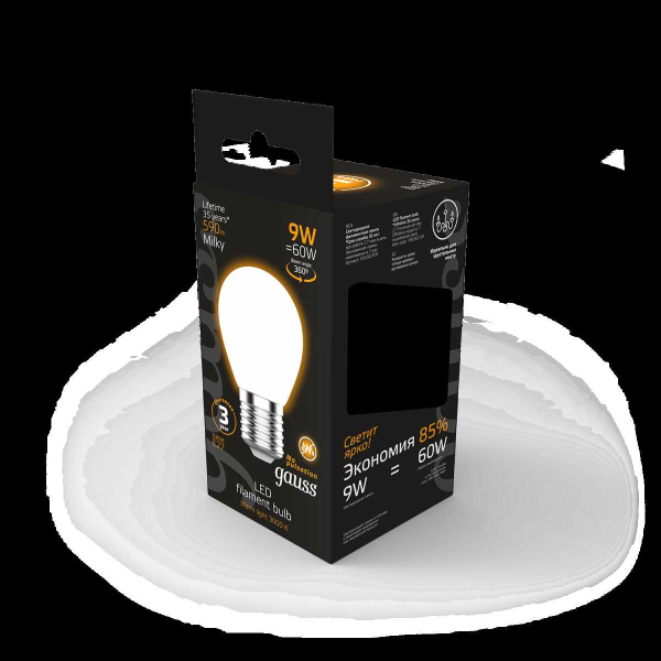 Лампа светодиодная филаментная Gauss E27 9W 3000К матовая 105202109