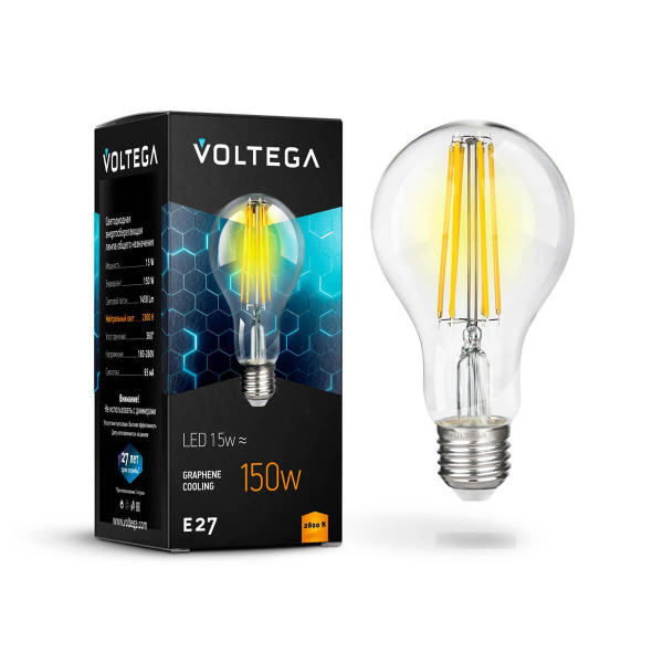 Лампа светодиодная филаментная Voltega E27 15W 2800К прозрачная VG10-A1E27warm15W-F 7104 Лампа светодиодная филаментная Voltega E27 15W 2800К прозрачная VG10-A1E27warm15W-F 7104