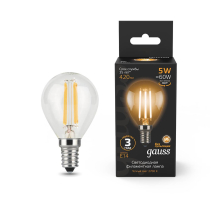 Лампа светодиодная филаментная Gauss E14 5W 2700K прозрачная 105801105