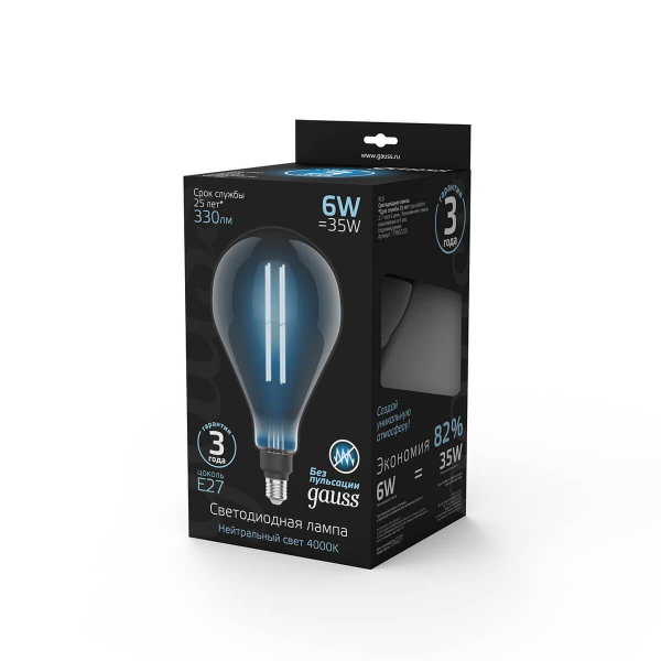 Лампа светодиодная филаментная Gauss E27 6W 4000K серая 179802205 Лампа светодиодная филаментная Gauss E27 6W 4000K серая 179802205