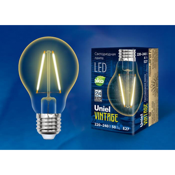 Лампа светодиодная филаментная Uniel E27 6W 2250K прозрачная LED-A60-6W/GOLDEN/E27 GLV21GO UL-00002355 Лампа светодиодная филаментная Uniel E27 6W 2250K прозрачная LED-A60-6W/GOLDEN/E27 GLV21GO UL-00002355