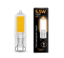 Лампа светодиодная Gauss G9 5.5W 3000K прозрачная 107809105