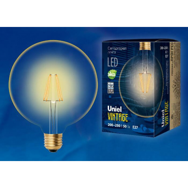 Лампа светодиодная филаментная Uniel E27 8W 2250K прозрачная LED-G125-8W/GOLDEN/E27 GLV21GO UL-00002358 Лампа светодиодная филаментная Uniel E27 8W 2250K прозрачная LED-G125-8W/GOLDEN/E27 GLV21GO UL-00002358
