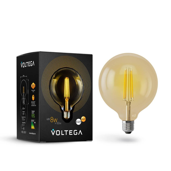 Лампа светодиодная филаментная диммируемая Voltega E27 8W 2800К золотая VG10-G125Gwarm8W 6838 Лампа светодиодная филаментная диммируемая Voltega E27 8W 2800К золотая VG10-G125Gwarm8W 6838