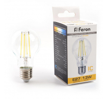 Лампа светодиодная филаментная Feron E27 13W 2700K прозрачная LB-613 38239