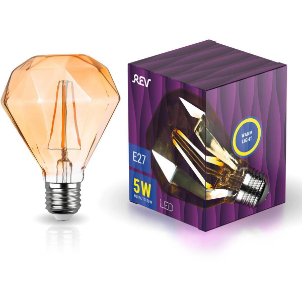 Лампа светодиодная филаментная REV VINTAGE GOLD E27 5W 2200K DECO Premium теплый свет груша 32450 8 Лампа светодиодная филаментная REV VINTAGE GOLD E27 5W 2200K DECO Premium теплый свет груша 32450 8