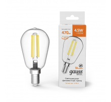 Лампа светодиодная филаментная Gauss E14 4,5W 2700K прозрачная 1141115