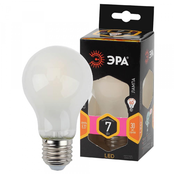 Лампа светодиодная филаментная ЭРА E27 7W 2700K матовая F-LED A60-7W-827-E27 frost Б0035031 Лампа светодиодная филаментная ЭРА E27 7W 2700K матовая F-LED A60-7W-827-E27 frost Б0035031
