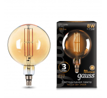 Лампа светодиодная филаментная Gauss E27 8W 2400K золотая 153802008