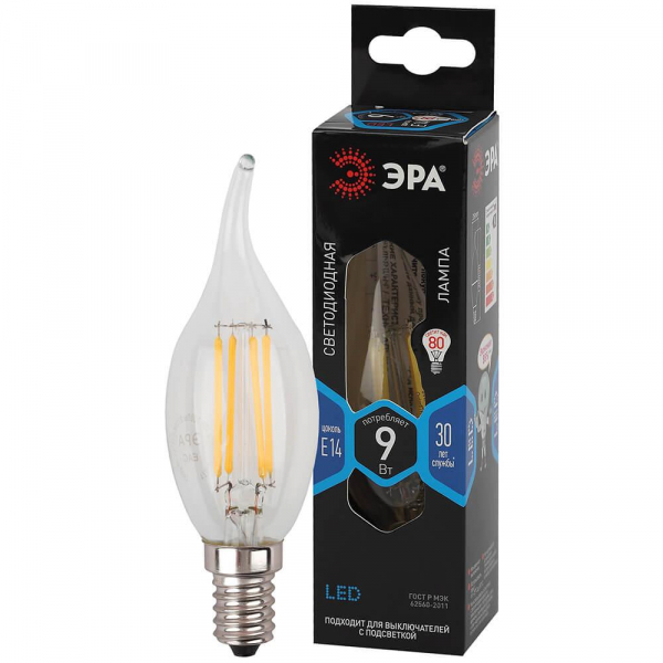 Лампа светодиодная филаментная ЭРА E14 9W 4000K прозрачная F-LED BXS-9W-840-E14 Б0047005 Лампа светодиодная филаментная ЭРА E14 9W 4000K прозрачная F-LED BXS-9W-840-E14 Б0047005