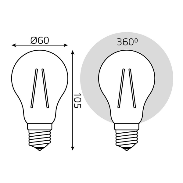 Лампа светодиодная филаментная Gauss E27 6W 2700К прозрачная 1/10/50 102802106
