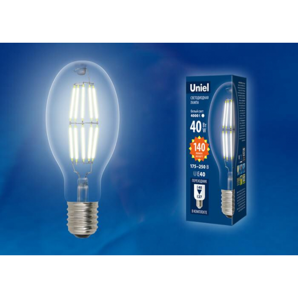 Лампа светодиодная филаментная Uniel E40 40W 4000K прозрачная LED-ED90-40W/NW/E40/CL GLP05TR UL-00003762 Лампа светодиодная филаментная Uniel E40 40W 4000K прозрачная LED-ED90-40W/NW/E40/CL GLP05TR UL-00003762