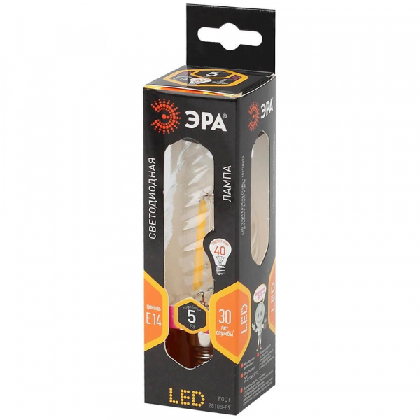 Лампа светодиодная филаментная ЭРА E14 5W 2700K прозрачная F-LED BTW-5W-827-E14 Б0027935 Лампа светодиодная филаментная ЭРА E14 5W 2700K прозрачная F-LED BTW-5W-827-E14 Б0027935