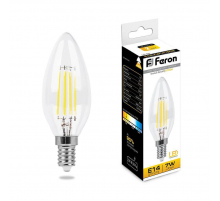 Лампа светодиодная филаментная Feron E14 7W 2700K Свеча Прозрачная LB-66 25726