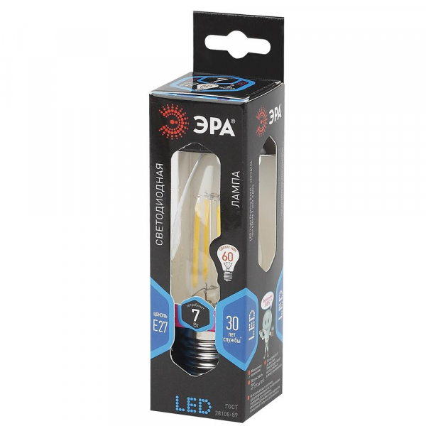 Лампа светодиодная филаментная ЭРА E27 7W 4000K прозрачная F-LED B35-7W-840-E27 Б0027951 Лампа светодиодная филаментная ЭРА E27 7W 4000K прозрачная F-LED B35-7W-840-E27 Б0027951