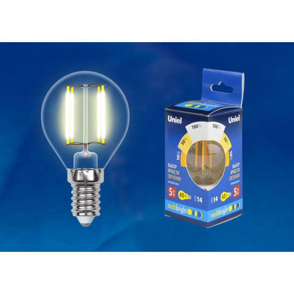 Лампа светодиодная филаментная Uniel E14 5W 3000K прозрачная LED-G45-5W/WW/E14/CL/MB GLM10TR UL-00002369 Лампа светодиодная филаментная Uniel E14 5W 3000K прозрачная LED-G45-5W/WW/E14/CL/MB GLM10TR UL-00002369