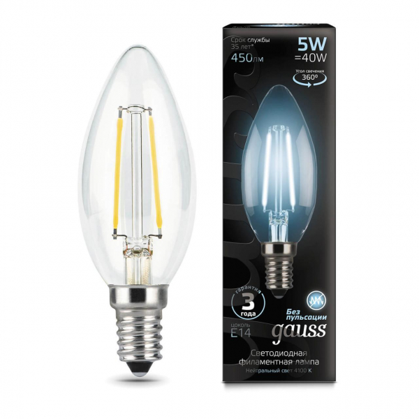 Лампа светодиодная Gauss E14 5W 4100K прозрачная 103801205 Лампа светодиодная Gauss E14 5W 4100K прозрачная 103801205