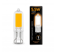 Лампа светодиодная Gauss G9 5.5W 3000K прозрачная 107809105