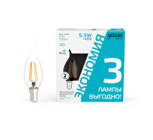 Лампа cветодиодная Gauss E14 5,5W 4100K прозрачная 3 шт. 1041126T
