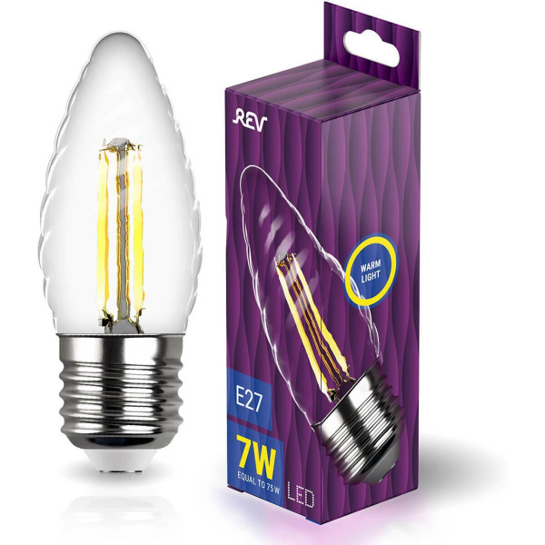 Лампа светодиодная филаментная REV TC37 E27 7W 2700К теплый свет свеча на ветру 32427 0 Лампа светодиодная филаментная REV TC37 E27 7W 2700К теплый свет свеча на ветру 32427 0
