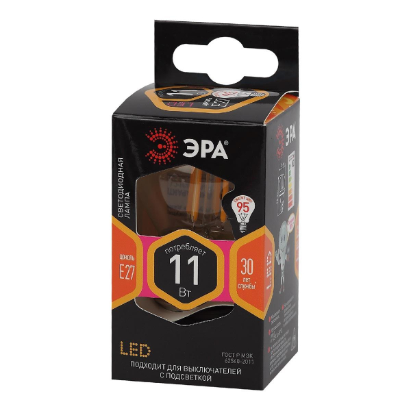 Лампа светодиодная филаментная ЭРА E27 11W 2700K прозрачная F-LED P45-11w-827-E27 Б0047013 Лампа светодиодная филаментная ЭРА E27 11W 2700K прозрачная F-LED P45-11w-827-E27 Б0047013