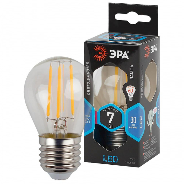 Лампа светодиодная филаментная ЭРА E27 7W 4000K прозрачная F-LED P45-7W-840-E27 Б0027949 Лампа светодиодная филаментная ЭРА E27 7W 4000K прозрачная F-LED P45-7W-840-E27 Б0027949