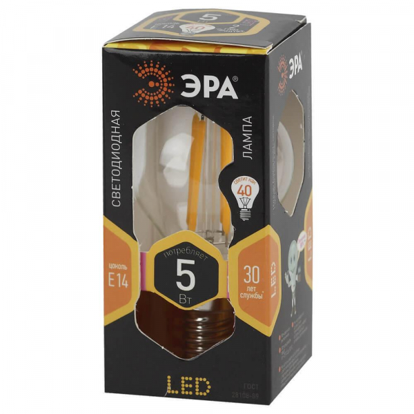 Лампа светодиодная филаментная ЭРА E14 5W 2700K прозрачная F-LED P45-5W-827-E14 Б0043437 Лампа светодиодная филаментная ЭРА E14 5W 2700K прозрачная F-LED P45-5W-827-E14 Б0043437