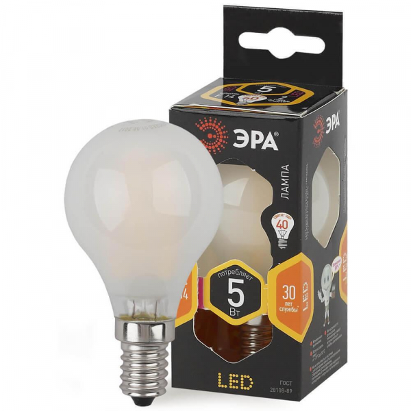 Лампа светодиодная филаментная ЭРА E14 5W 2700K матовая F-LED P45-5W-827-E14 frost Б0027929 Лампа светодиодная филаментная ЭРА E14 5W 2700K матовая F-LED P45-5W-827-E14 frost Б0027929