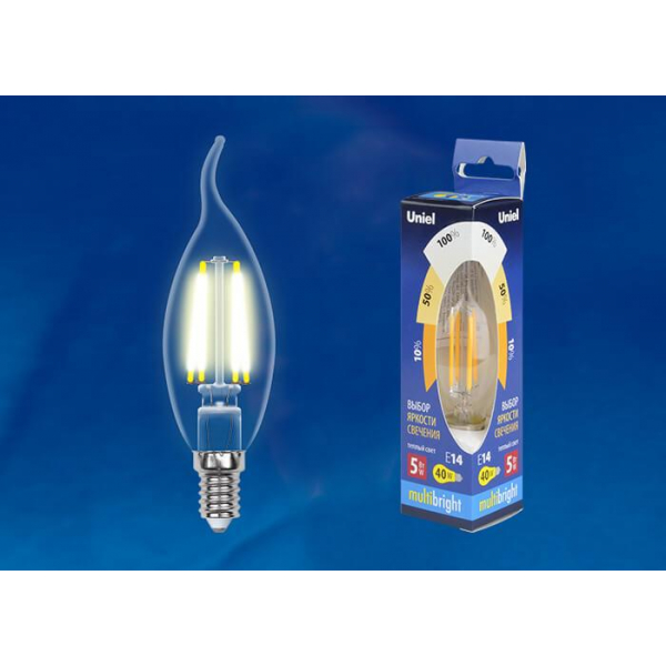 Лампа светодиодная филаментная Uniel E14 5W 3000K прозрачная LED-CW35-5W/WW/E14/CL/MB GLM10TR UL-00002368 Лампа светодиодная филаментная Uniel E14 5W 3000K прозрачная LED-CW35-5W/WW/E14/CL/MB GLM10TR UL-00002368