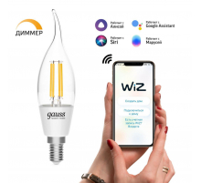 Лампа светодиодная диммируемая филаментная Gauss Smart Home Filament E14 4,5W 2700K прозрачная 1260112