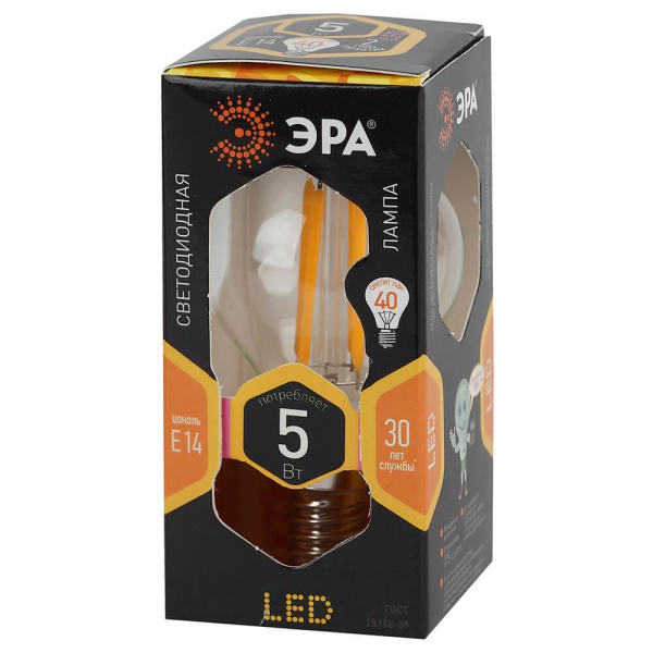 Лампа светодиодная филаментная ЭРА E14 5W 2700K прозрачная F-LED P45-5W-827-E14 Б0043437 Лампа светодиодная филаментная ЭРА E14 5W 2700K прозрачная F-LED P45-5W-827-E14 Б0043437