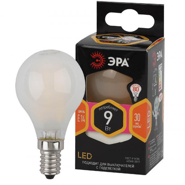 Лампа светодиодная филаментная ЭРА E14 9W 2700K матовая F-LED P45-9w-827-E14 frost Б0047021 Лампа светодиодная филаментная ЭРА E14 9W 2700K матовая F-LED P45-9w-827-E14 frost Б0047021