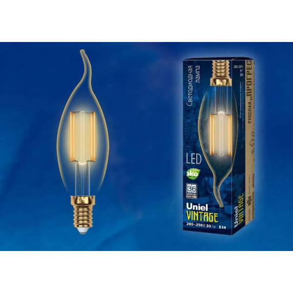 Лампа светодиодная филаментная Uniel E14 5W 2250K прозрачная LED-CW35-5W/GOLDEN/E14 GLV21GO UL-00002397 Лампа светодиодная филаментная Uniel E14 5W 2250K прозрачная LED-CW35-5W/GOLDEN/E14 GLV21GO UL-00002397