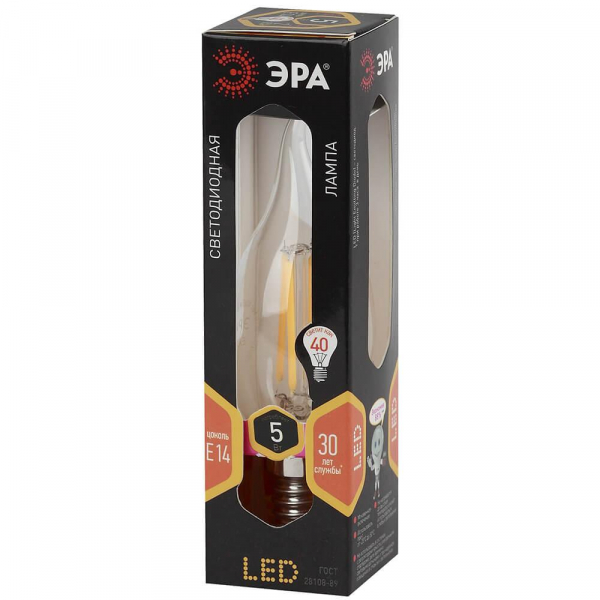 Лампа светодиодная филаментная ЭРА E14 5W 2700K прозрачная F-LED BXS-5W-827-E14 Б0043436 Лампа светодиодная филаментная ЭРА E14 5W 2700K прозрачная F-LED BXS-5W-827-E14 Б0043436