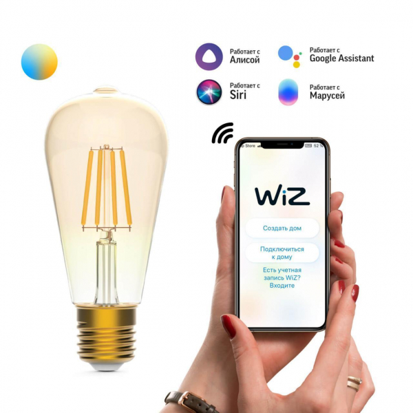 Лампа светодиодная диммируемая филаментная Gauss Smart Home Filament E27 6,5W 2000-5500K золотистая 1310112 Лампа светодиодная диммируемая филаментная Gauss Smart Home Filament E27 6,5W 2000-5500K золотистая 1310112