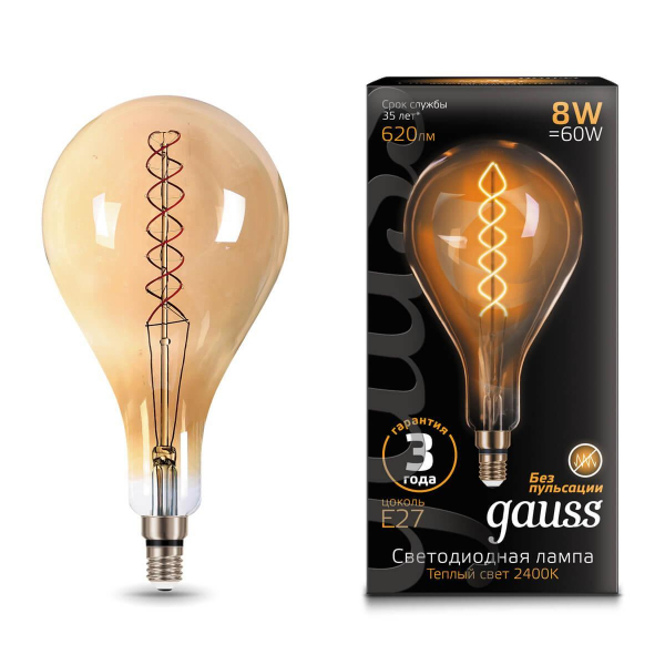 Лампа светодиодная филаментная Gauss E27 8W 2400K золотая 150802008 Лампа светодиодная филаментная Gauss E27 8W 2400K золотая 150802008